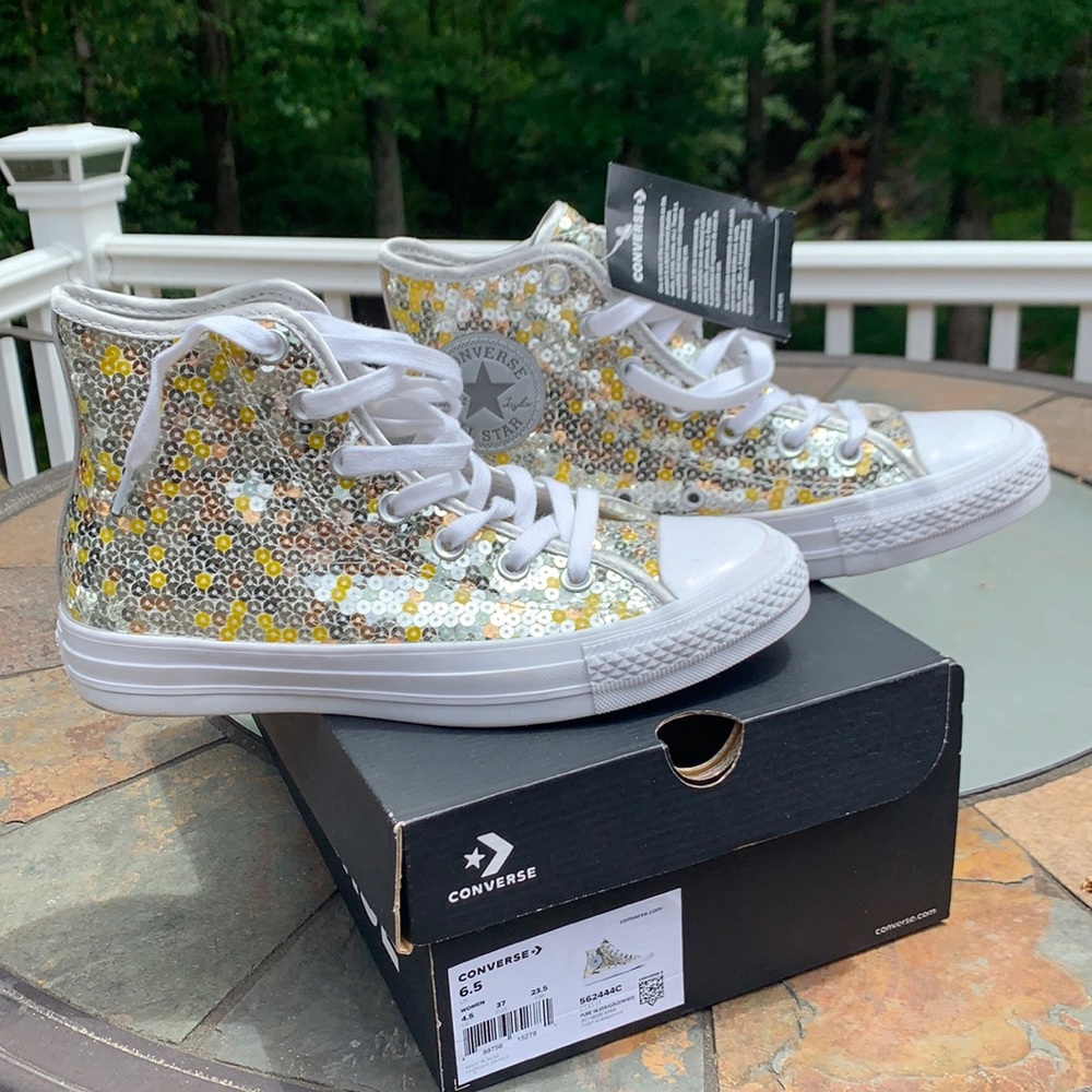 Converse silver and gold sequin high tops